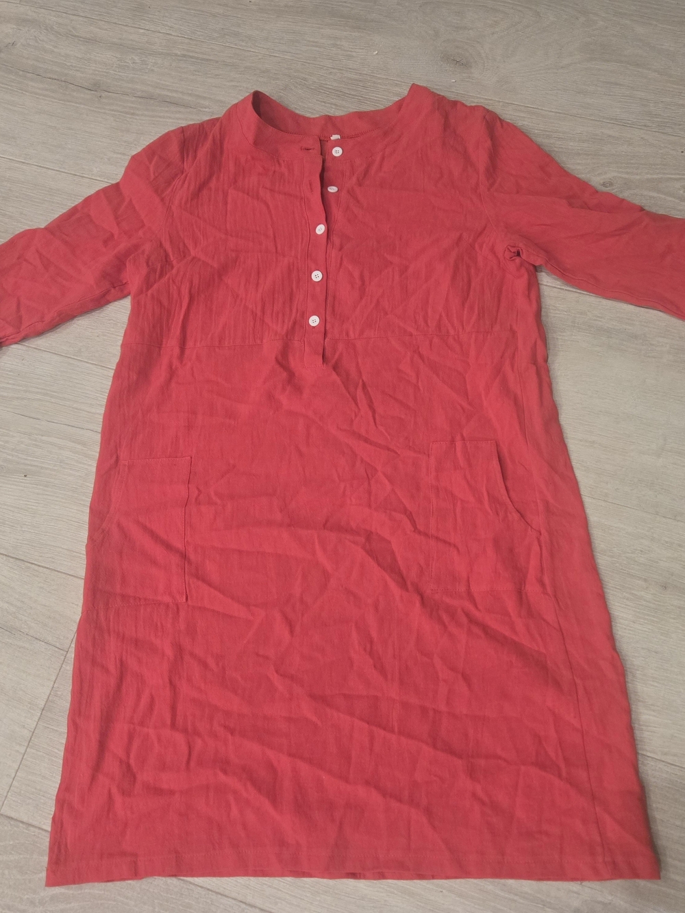 Women's Hot Pink Button-Front Linen Dress With Pockets